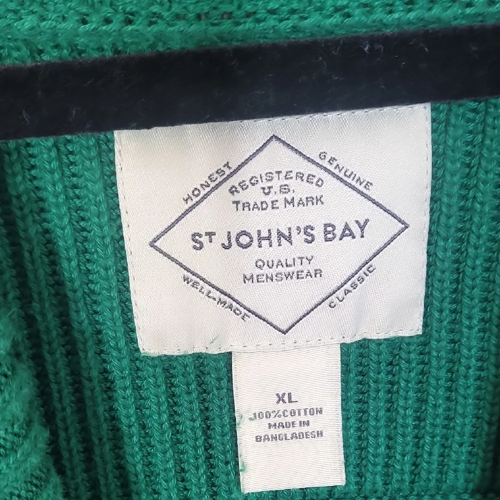 Y2K St Johns Mens 100% Cotton Cowl Neck Sweater Size XL Green Pullover Chunky